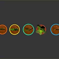 Colorful Potted Plants with Different Leaf Types in Bright Colored Pots on Dark Surface