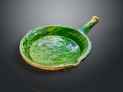Green Ceramic Frying Pan With Handle And Shiny Surface For Kitchen Use 3d model