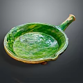 Green Ceramic Frying Pan With Handle And Shiny Surface For Kitchen Use