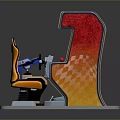 Three Colorful Computer Arcade Machines With Space Invaders Theme And Character Designs On Silver Base