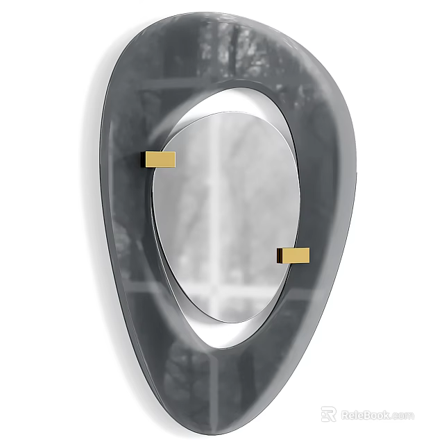 Wall Mounted Modern Irregular Mirror With Gray Frame And Brass Accents 3d model