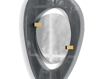 Wall Mounted Modern Irregular Mirror With Gray Frame And Brass Accents 3d model