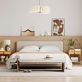 Minimalist Modern Bedroom Interior With Wooden Bedside Tables Lamps Artwork And Plant