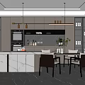 Modern Restaurant Interior With Marble Dining Table Pendant Lights And Comfortable Chairs 3d model