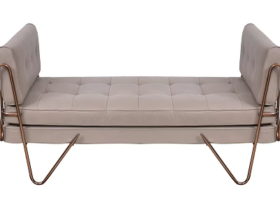 Modern Tufted Bed Bench With Beige Upholstered Seat And Copper Metal Frame 3d model