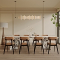 French Middle Style Restaurant Dining Table Dining Chair Accessories Curtain Floor 3d model