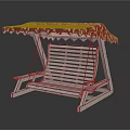 Wooden Outdoor Swing Chair with Red Canopy and White Patterns Leisure Design
