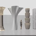 Modern Interior Decorative Columns With Gold Accent White Curved Design And Layered Lighting