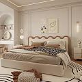Elegant Modern Bedroom Interior With Beige Headboard Area Rug And Wall Art Decor