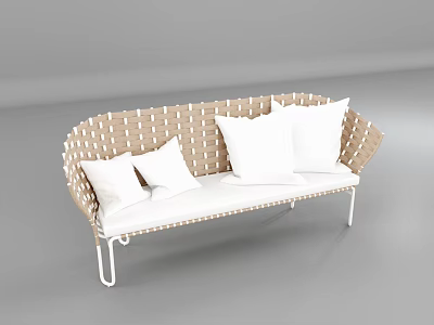 Modern Woven Sofa With Beige Design White Cushions And Metal Frame 3d model