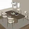 Dining Table and Chair Combination Chandelier Decorative Ornaments 3d model