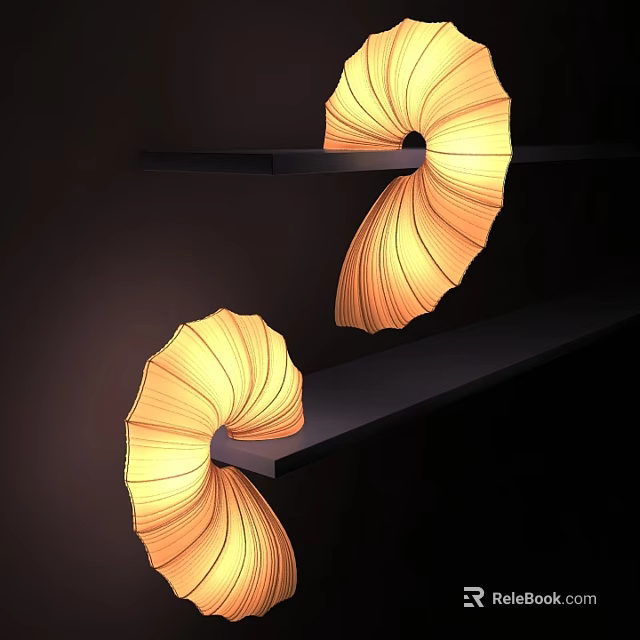 Unique Spiral Design Table Lamps With Warm Yellow Light On Black Shelves 3d model 