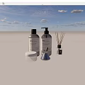 Modern Bathroom Accessories Including Hand Soap Lotion Bottles Candle Jar And Reed Diffuser 3d model