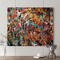 Colorful Abstract Painting Artwork On Wall With Modern Home Decor Elements