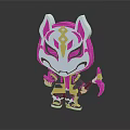 Cat Ear Head Doll With Pink White Design Purple Gold Facial Patterns And Pink Weapon