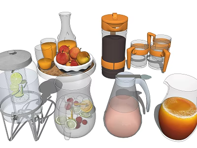 Variety of Homemade Fresh Beverages Prepared with Electric Juicer Fresh Fruits Glass Pitchers and Glasses 3d model