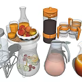 Variety of Homemade Fresh Beverages Prepared with Electric Juicer Fresh Fruits Glass Pitchers and Glasses