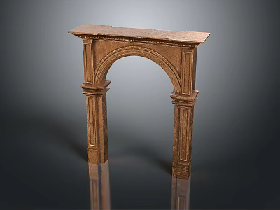 Bronze Arched Fireplace With Decorative Columns And Dark Background Reflection 3d model
