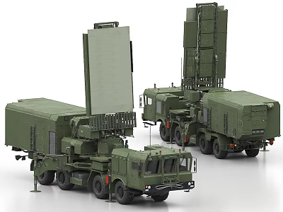Green Military Weapon System With Mobile Radar Vehicles And Antenna Equipment 3d model