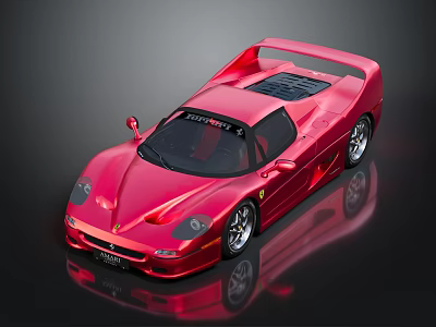 Red Ferrari Sports Car With Sleek Design Rear Spoiler And Shiny Surface On Dark Background 3d model