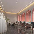 Elegant Modern Wedding Dress Store Interior With White Gown Arched Mirrors And Marble Floor