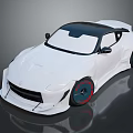 White Sports Car with Black Roof Large Red Accent Wheels and Aerodynamic Body Kit