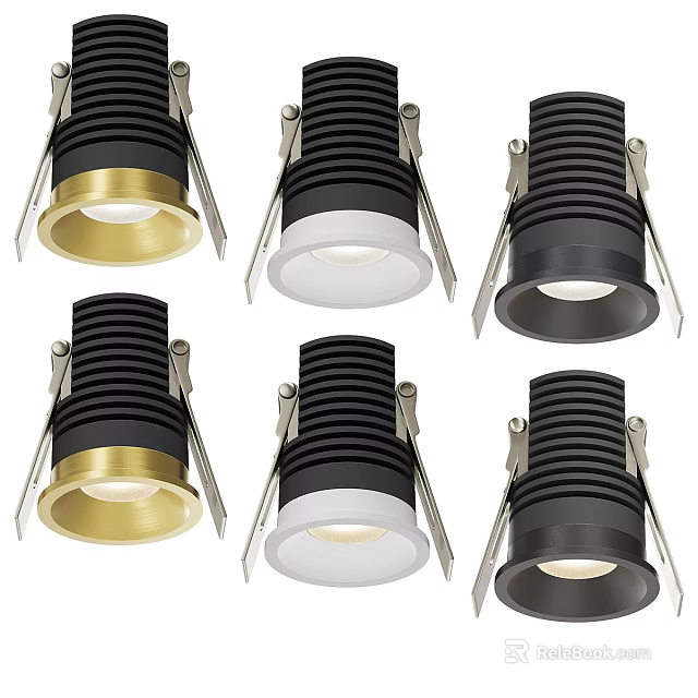 Contemporary Recessed Ceiling Spotlights in Gold Black White Trim for Home Lighting 3d model 