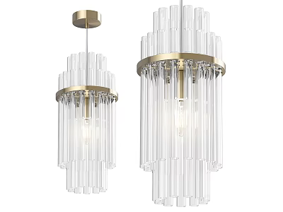 Modern Pendant Lights With Transparent Glass Tubes And Golden Metal Frame 3d model