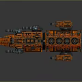 Futuristic Orange Sci Fi Spaceship With Multiple Cannons And Mechanical Details