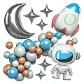 Space Themed Balloon Decorations With Astronaut Rocket Moon Stars And Colorful Orbs