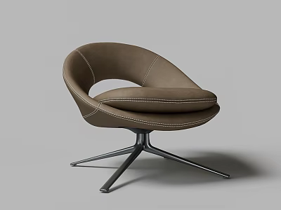 Modern Brown Leather Sofa Stool With Metal Base And Stitching Details 3d model