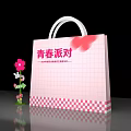 Colorful Guide Sign with Pink Shopping Bag Grid Pattern and Flower Decoration for Youth Party