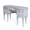 Light Blue Dressing Table With Gold Accents Carved Legs And Elegant Design
