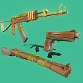 Assault Rifle Pistol And Long Gun Weapons With Brown Body And Green Straps