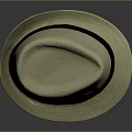 Light Beige Woven Hat With Black Band On Gray Background