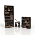 Sturdy Wooden Bookshelves With Small Stool Stacked Books And Decorative Items