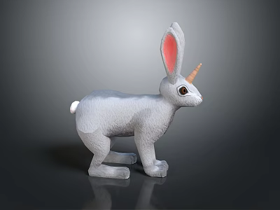 White Unicorn Rabbit Plush Toy With Pink Ears And Golden Horn Standing 3d model