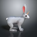 White Unicorn Rabbit Plush Toy With Pink Ears And Golden Horn Standing