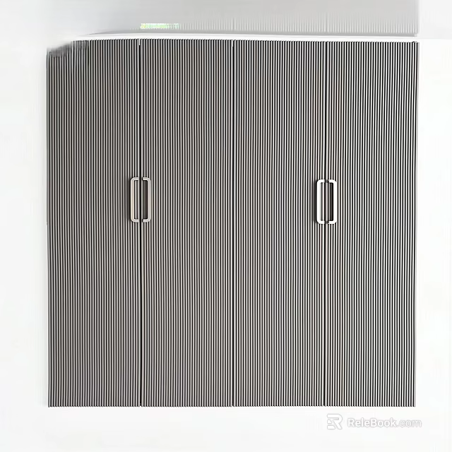 Modern Gray Wardrobe Interior Design With Vertical Stripes Double Doors And Metal Handles 3d model 