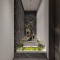 Modern Interior Space With Circular Ceiling Water Feature Central Pine Tree And Comfortable Furniture