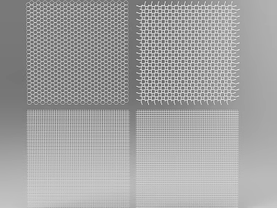 Four Types of Mesh Patterns Featuring Hexagonal And Grid Designs With Varied Textures 3d model