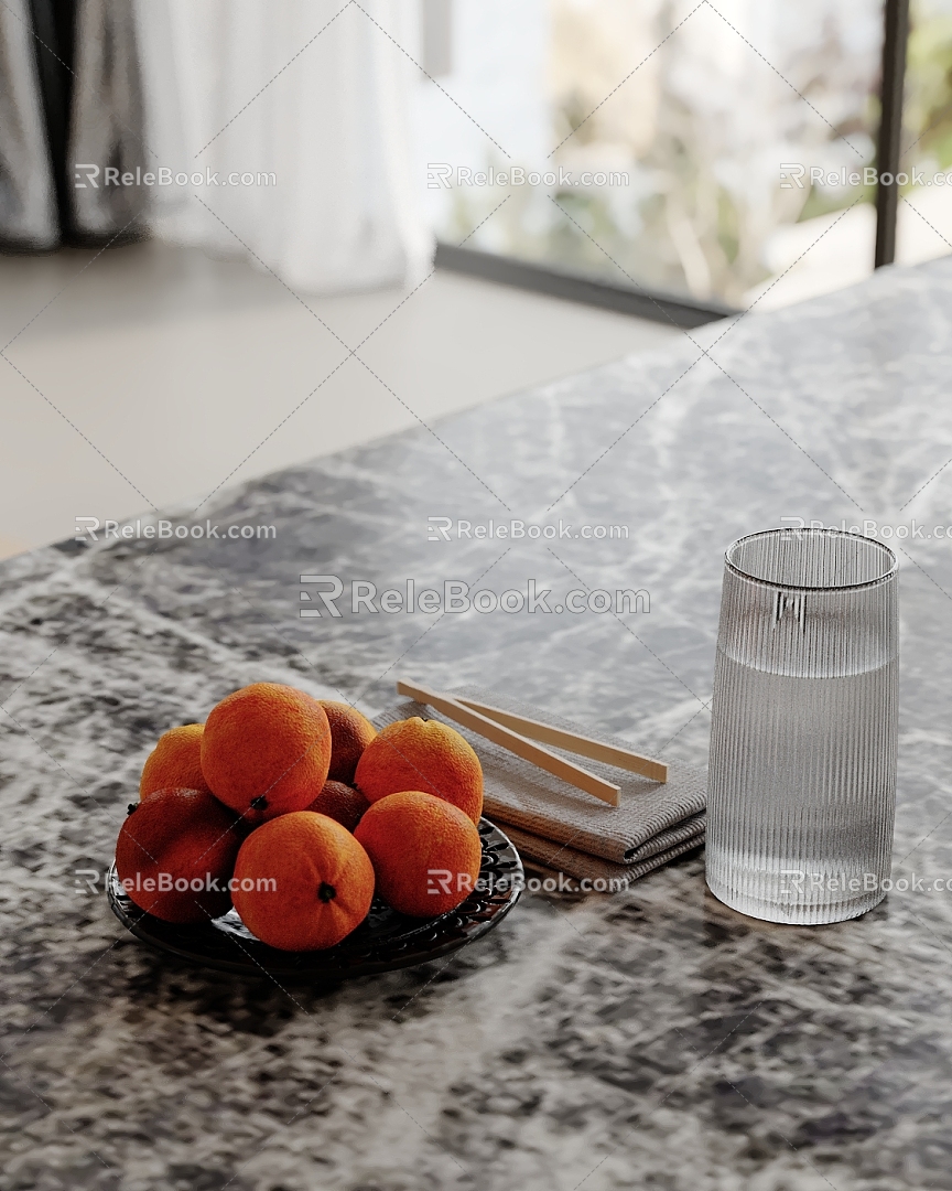 Modern ornaments combination kitchen utensils cup fruit towel 3d model