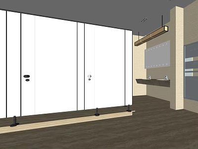 Modern Public Restroom Interior With White Partition Doors And Washbasin 3d model