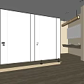 Modern Public Restroom Interior With White Partition Doors And Washbasin