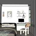 Cozy Kids Room With Bed Window Blinds Desk Chair Shelf And Rug