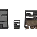 Vintage Display Shelves In Various Sizes With Stored Boxes And Tools