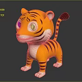 Cute 3D Cartoon Tiger Character With Yellow Black Stripes Big Eyes Red Nose White Belly Paws