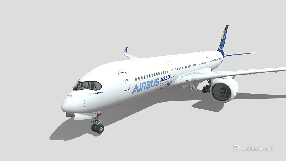White Airbus A350 Aircraft With Blue Tail Fin And Engines 3d model 