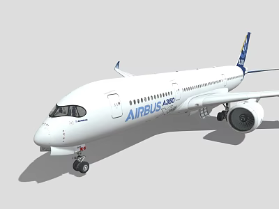 White Airbus A350 Aircraft With Blue Tail Fin And Engines 3d model