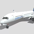 White Airbus A350 Aircraft With Blue Tail Fin And Engines